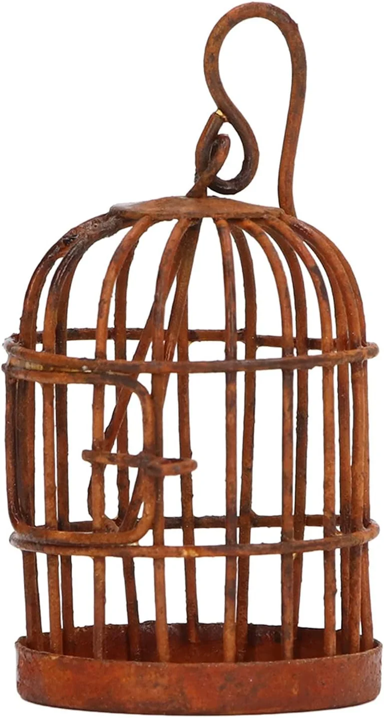 کیکومی 2 عدد قفس پرنده آهنی خانه عروسکی شبیه سازی زنگ زده مقیاس 1:12 قفس پرنده فلزی برای لوازم جانبی خانه عروسکی