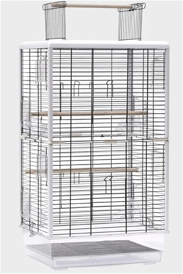 قفس پرنده خلاقانه، قفس بزرگ پرنده فلزی با پایه و قسمت بازی در بالا، قفس پرواز پرنده با پایه چرخ دار، مجموعه قفس پرنده مسافرتی، لوازم جانبی قفس پرنده اکریلیک - سفید (رنگ: سفید، شفاف، قهوه ای)