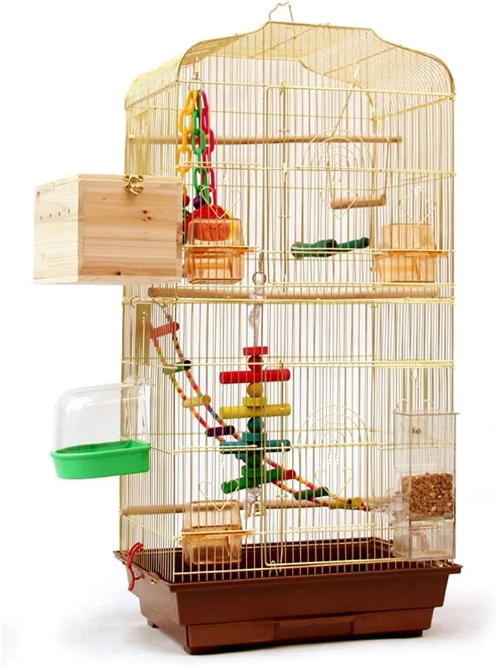 قفس پرنده خلاقانه طرح قفس طلایی بزرگ، ویلا قفس پرورش پرنده، اسباب بازی بزرگ پرنده با غذاخوری برای مرغ عشق، قناری، مرغ مینا (پنج مدل) لوازم جانبی قفس پرنده (رنگ: سفید، شفاف، قهوه ای)