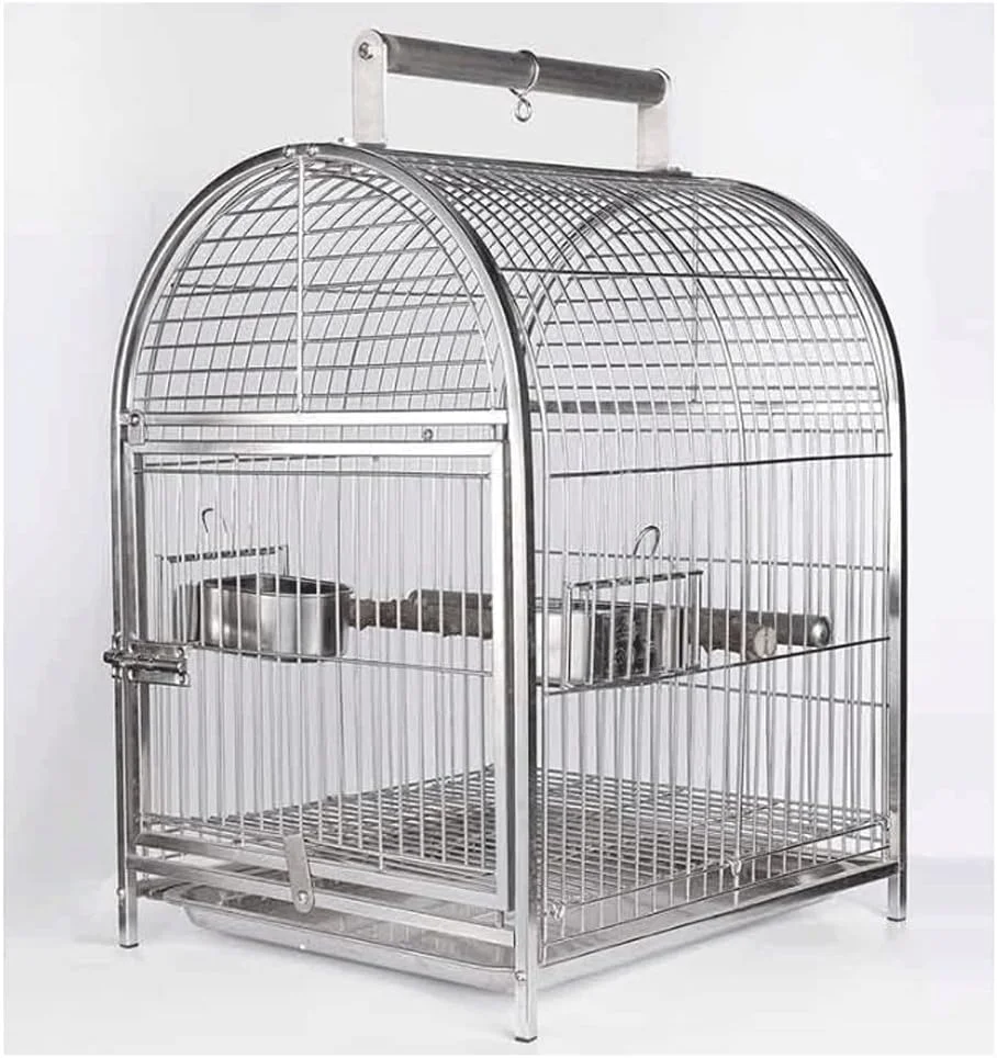 قفس پرنده بزرگ قفس پرنده خلاقانه با پایه چرخ دار قفس پرواز پرنده استیل ضد زنگ، قفس پرنده قابل حمل مسافرتی برای طوطی، توکا و غیره - لوازم جانبی قفس پرنده نقره ای
