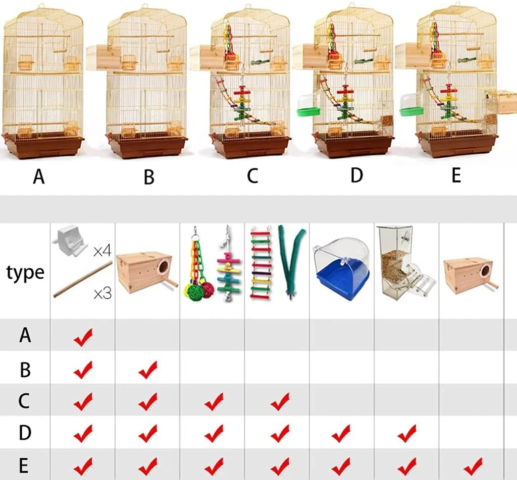 قفس پرنده خلاقانه طرح قفس طلایی بزرگ، ویلا قفس پرورش پرنده، اسباب بازی بزرگ پرنده با غذاخوری برای مرغ عشق، قناری، مرغ مینا (پنج مدل) لوازم جانبی قفس پرنده (رنگ: سفید، شفاف، قهوه ای)
