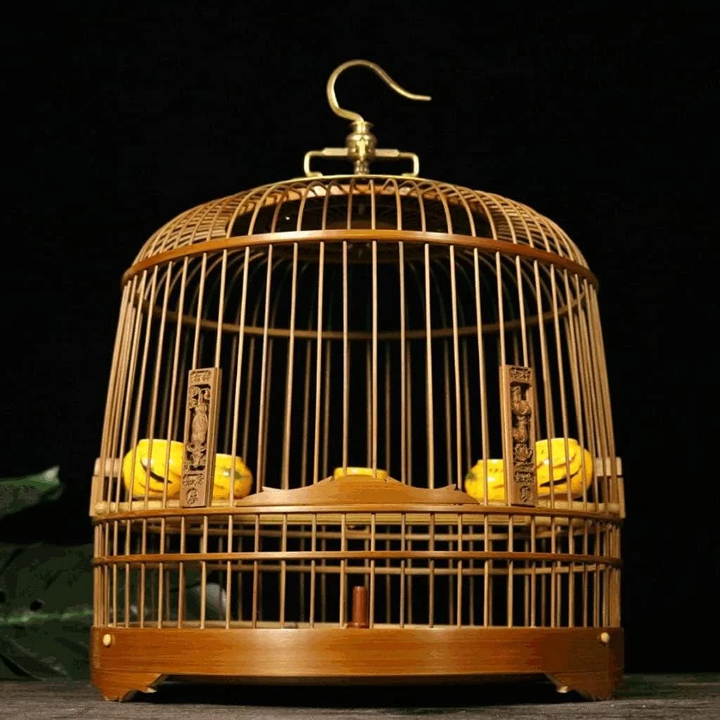 قفس پرنده بامبو خلاقانه با پایه چرخ دار، قفس پرواز پرنده وینتیج با قلاب، قفس پرنده برای پرندگان کوچک و متوسط ​​- لوازم جانبی قفس پرنده قهوه ای (رنگ: مجموعه B)