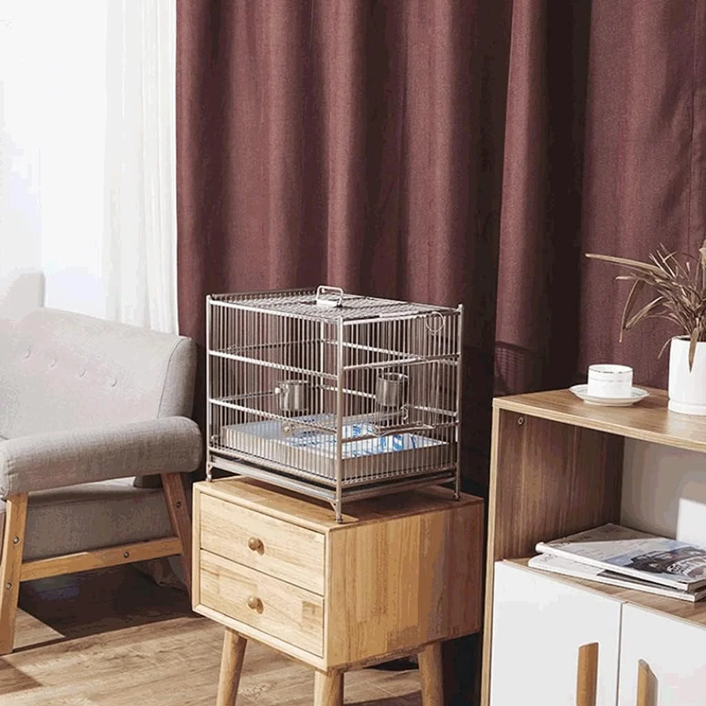 قفس پرنده خلاقانه، قفس بزرگ پرنده، استیل ضد زنگ، قفس مسافرتی قابل حمل پرواز پرنده با پایه چرخ دار، حمام چند منظوره برای پرندگان - لوازم جانبی قفس پرنده نقره ای