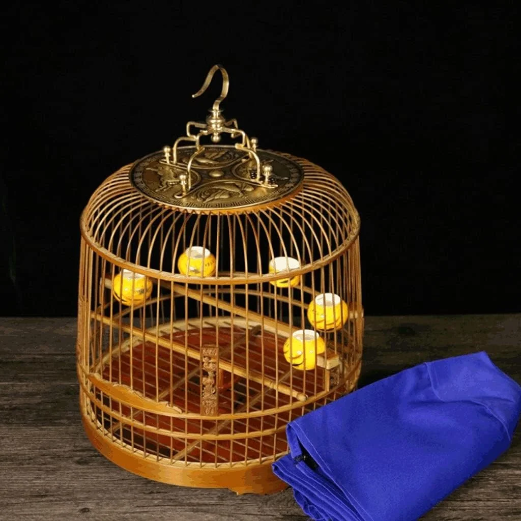 قفس پرنده بامبو خلاقانه با پایه چرخ دار، قفس پرواز پرنده وینتیج با قلاب، قفس پرنده برای پرندگان کوچک و متوسط ​​- لوازم جانبی قفس پرنده قهوه ای (رنگ: مجموعه B)