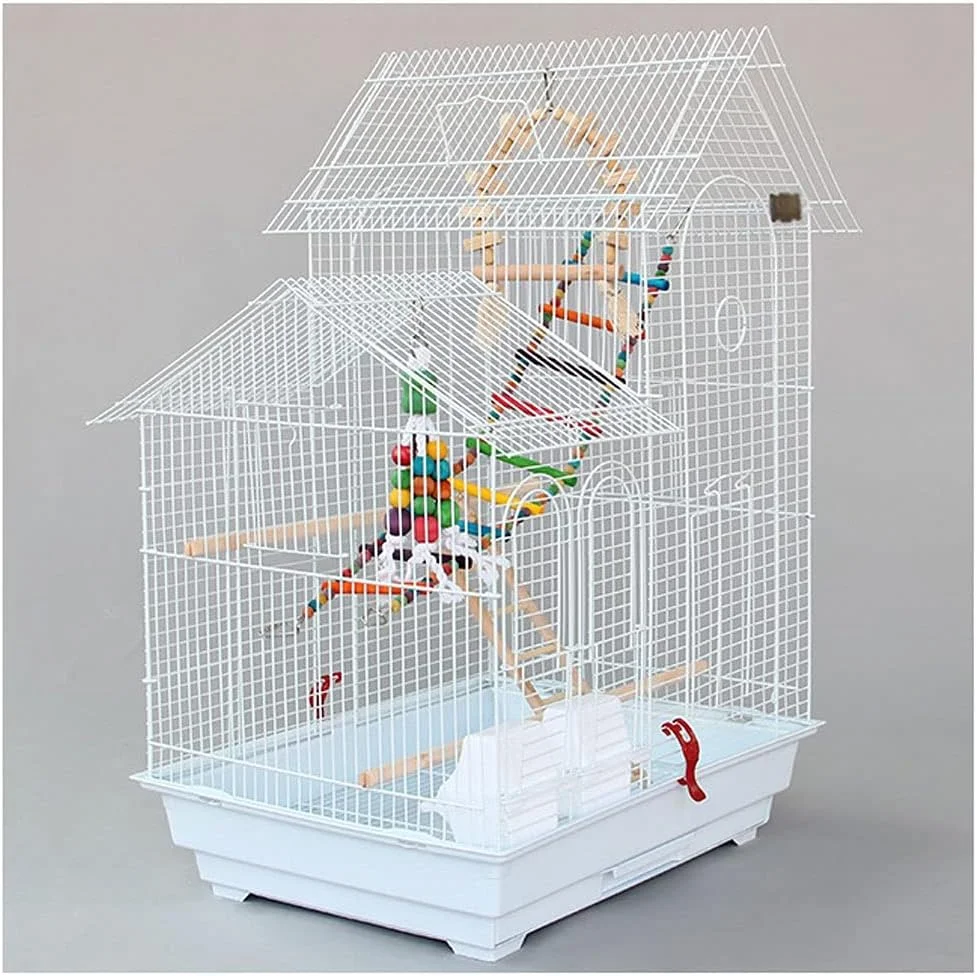 قفس پرنده سقف دوتایی، قفس گروهی طوطی، قفس بزرگ طوطی، به همراه اسباب بازی های حیوانات خانگی و ظرف غذا، مناسب برای فنچ ها، کبوترها، قفس پرنده کوچک و حمل پرنده
