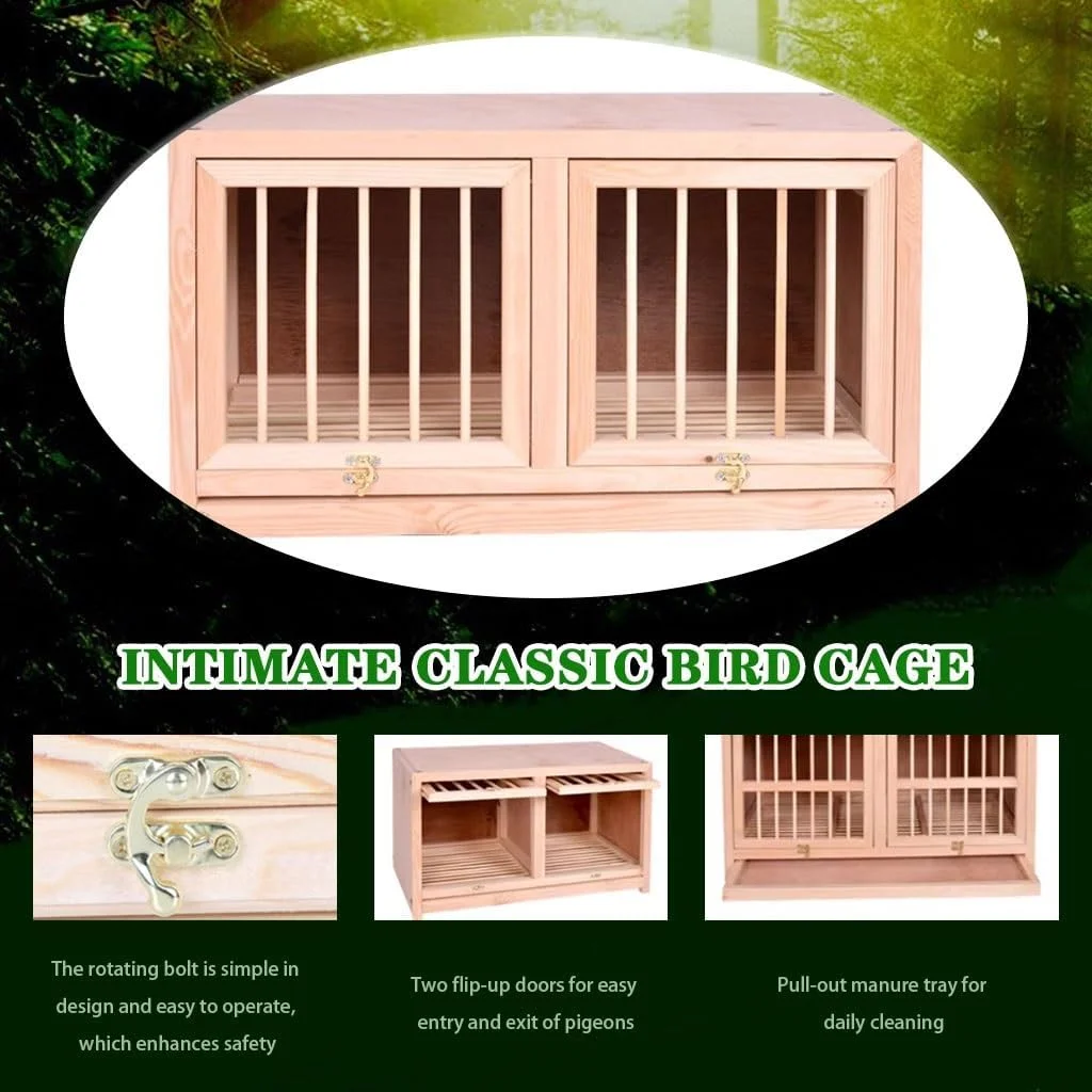 قفس پرنده 60 سانتی متری با درب لولایی، قفس کبوتر مسابقه ای قابل انباشت با سینی کود قابل جابجایی، محفظه چوبی طوطی با مونتاژ آسان (60 سانتی متر * 2)