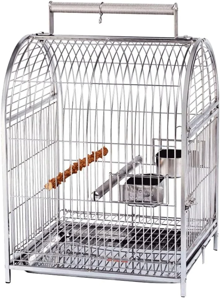 قفس پرنده خلاقانه استیل ضد زنگ بزرگ خانگی قابل حمل با پایه چرخدار، قفس پرواز برای طوطی، توکا و غیره - لوازم جانبی قفس پرنده نقره ای