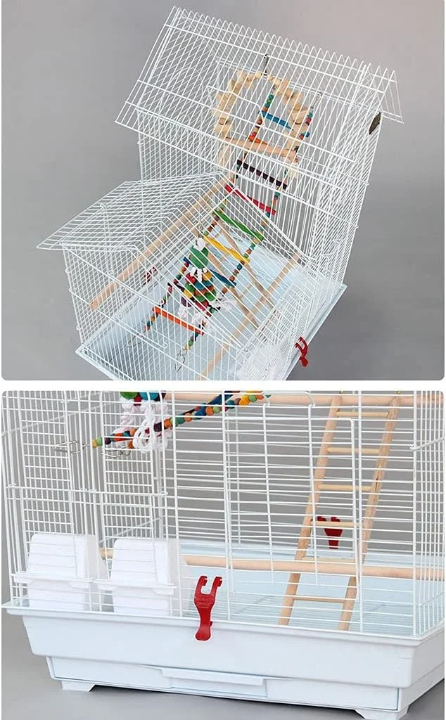 قفس پرنده سقف دوتایی، قفس گروهی طوطی، قفس بزرگ طوطی، به همراه اسباب بازی های حیوانات خانگی و ظرف غذا، مناسب برای فنچ ها، کبوترها، قفس پرنده کوچک و حمل پرنده