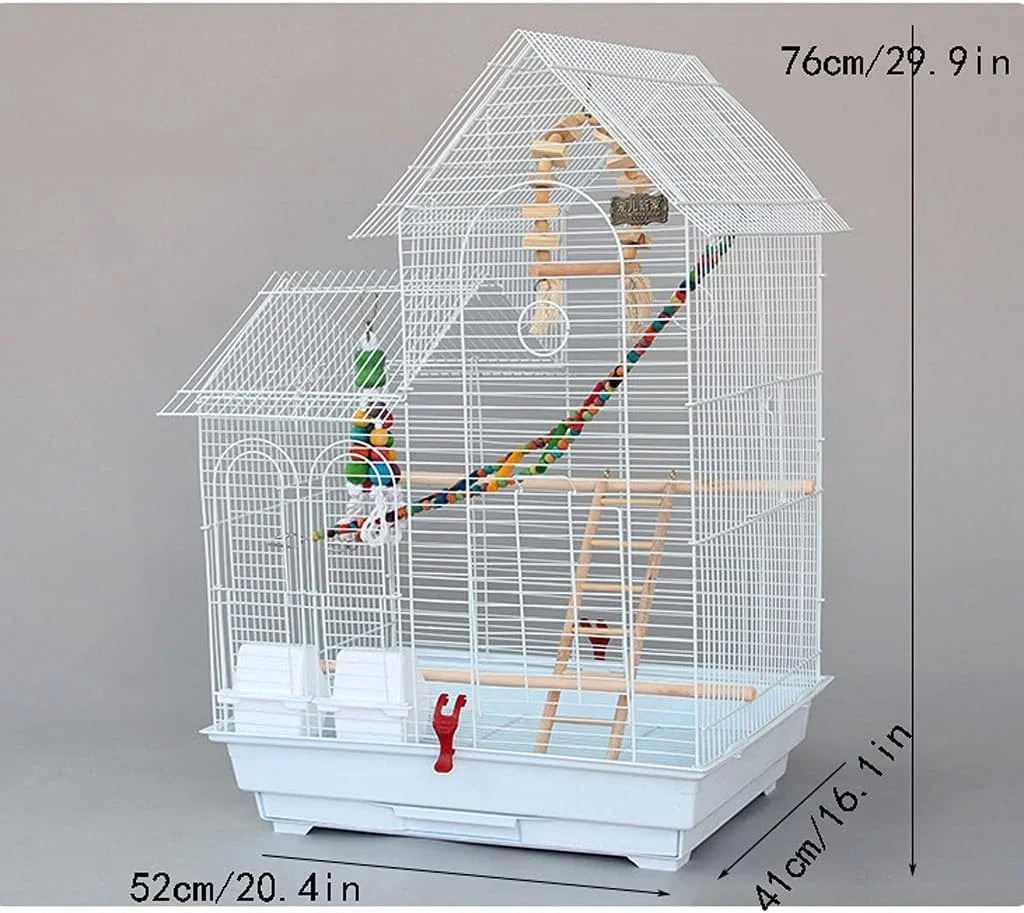 قفس پرنده سقف دوتایی، قفس گروهی طوطی، قفس بزرگ طوطی، به همراه اسباب بازی های حیوانات خانگی و ظرف غذا، مناسب برای فنچ ها، کبوترها، قفس پرنده کوچک و حمل پرنده