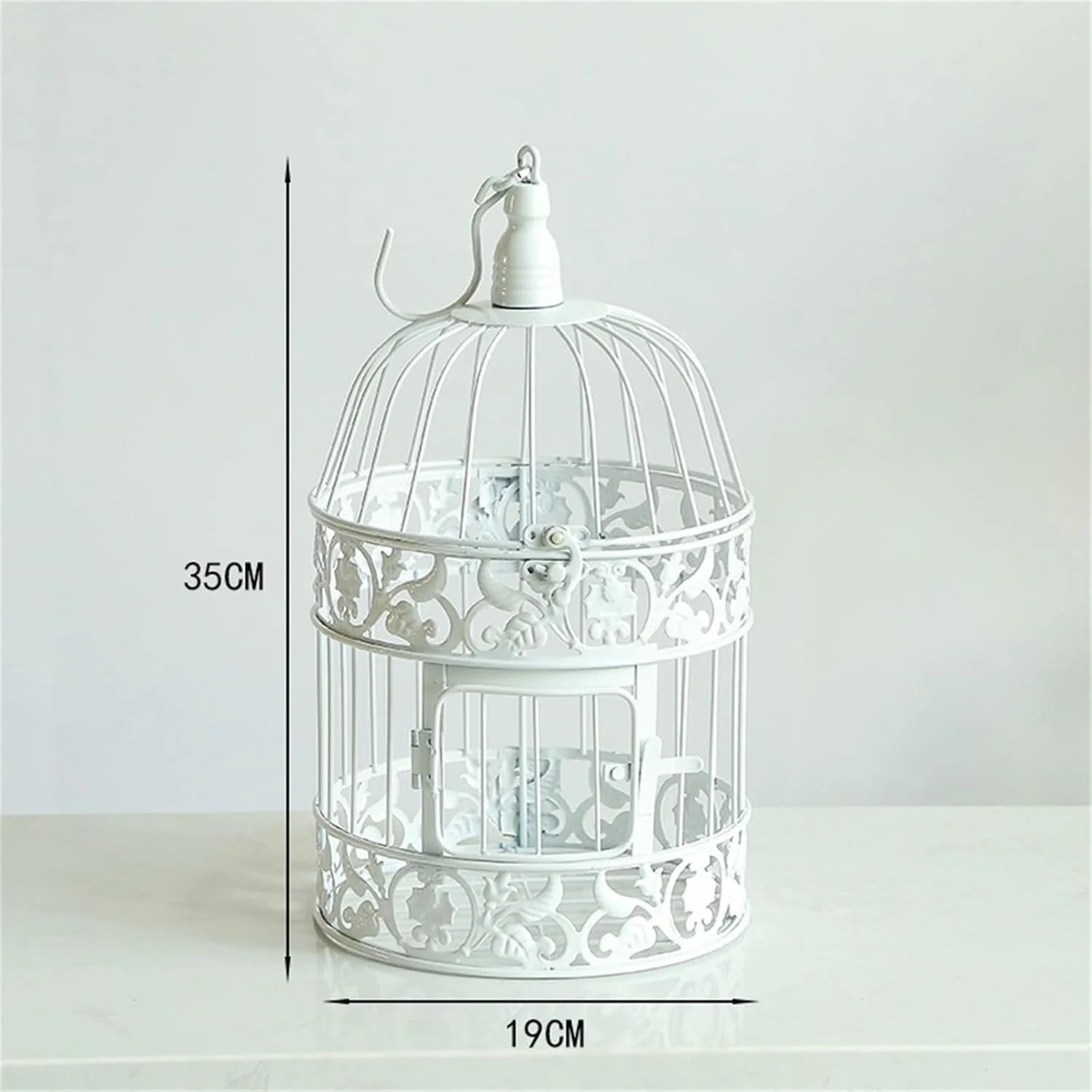قفس پرنده تزئینی آهنی سفید برای عروسی، رویدادها، دکوراسیون منزل، آویز با قلاب