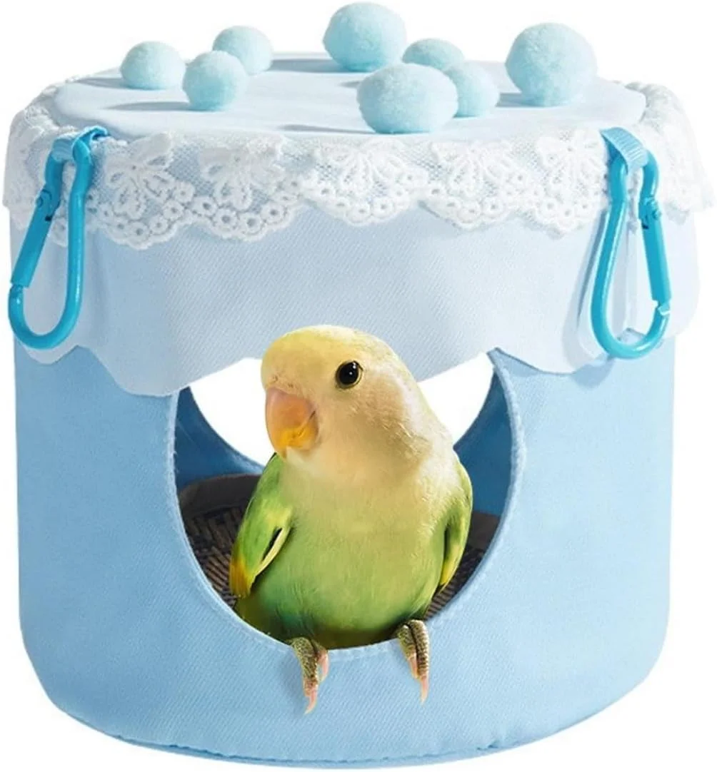 آشیانه آویز پرنده، چادر لانه دنج - لانه گرم نرم و عایق زمستانی برای مرغ عشق، باجریگار، عروس هلندی، مرغ مینا، کاکادو، فنچ، همستر، چینچیلا و خوکچه هندی (متوسط، آبی)
