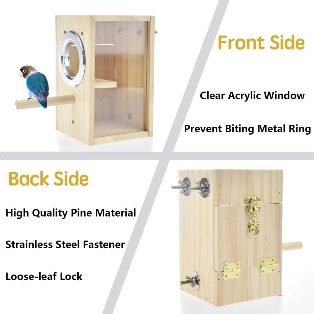 جعبه لانه پرنده CooShou، جعبه لانه سازی طوطی، خانه لانه پرنده، جعبه پرورش شفاف چوبی اکریلیک برای فنچ، مرغ عشق، عروس هلندی، مرغ باجریگار، کانور، طوطی
