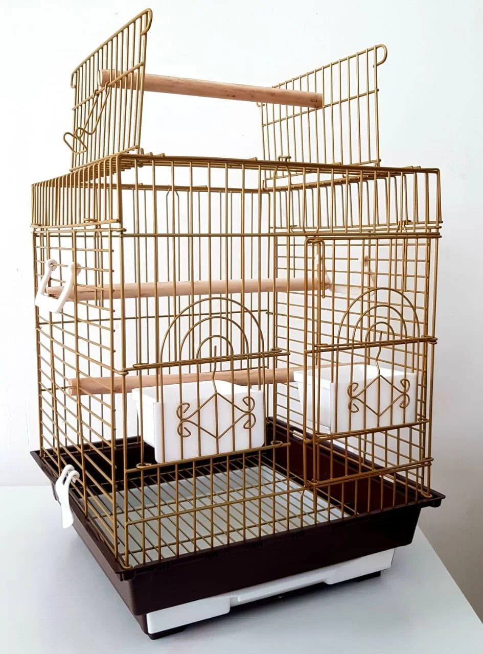 قفس پرنده با پایه بالایی، 2 ظرف غذا، 2 چوب چوبی به اندازه 62 * 40 * 40 سانتی متر مناسب برای طوطی های متوسط ​​مانند کاسکو، کاکاتو، کانور، پاراکیت، عروس هلندی (C)