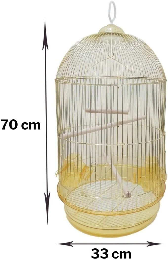 قفس پرنده بزرگ طلایی، دارای ظرف غذا، تاب و چوب مناسب برای طوطی های کوچک و متوسط مانند کانور، پاراکیت، مرغ عشق، فیشر، عروس هلندی، قناری و فنچ طلایی