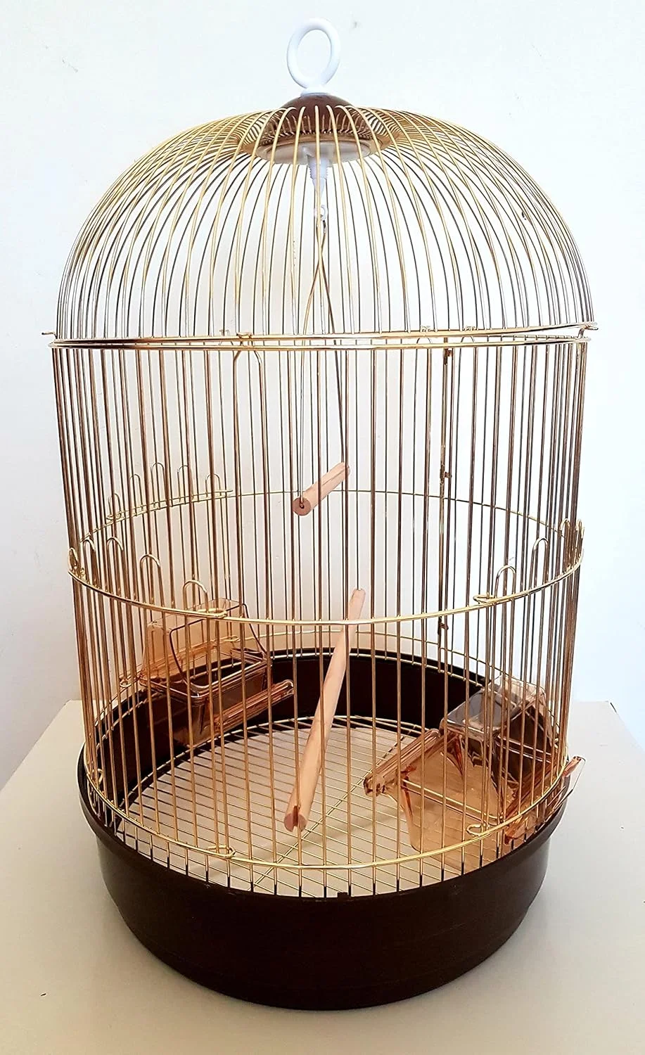 قفس بزرگ پرنده طلایی بزرگ، دارای ظرف غذا، تاب و چوب مناسب برای طوطی های کوچک و متوسط مانند کانور، پاراکیت، مرغ عشق، کوکاتیل، قناری و فنچ طلایی