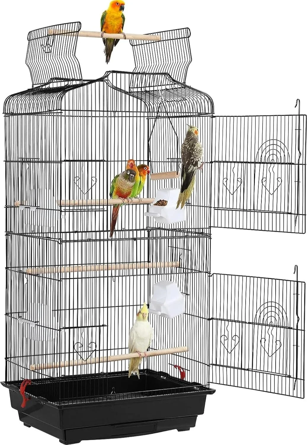 قفس بزرگ پرنده با پایه بالایی، ۴ ظرف غذا، ۳ چوب نشیمن و تاب، ابعاد ۹۲ * ۴۶ * ۳۵.۵ سانتی متر، مناسب برای طوطی های بزرگ و متوسط مانند کاسکو، کاکادو، کانور، پاراکیت، عروس هلندی (A)