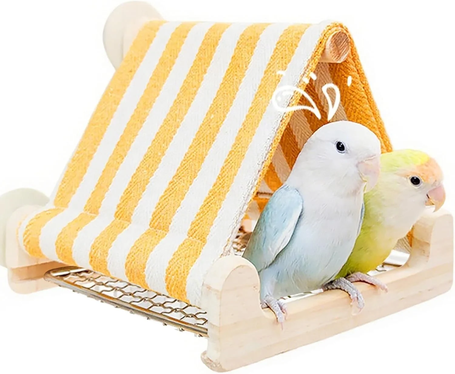 خانه پرنده برای قفس، لانه چوبی طوطی، میله های نشیمن، چادر توری تنفسی پرنده با توری استیل ضد زنگ قابل جابجایی، کلبه خواب دنج طوطی، اسباب بازی های پرنده، لوازم جانبی قفس پرنده برای طوطی (زرد)