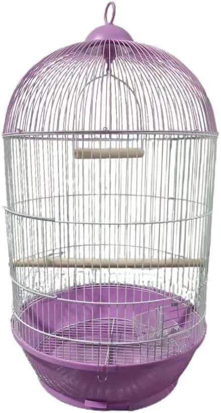 قفس بزرگ پرنده با ظرف غذا، تاب، میله چوبی و توری زیرین جداشدنی و سینی کشویی، مناسب برای طوطی های کوچک و متوسط مانند فنچ، مرغ عشق، عروس هلندی و سایر پرندگان. (بنفش)