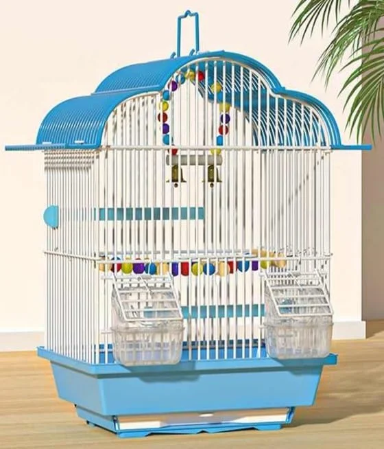 قفس پرنده فلزی برای پرورش پرندگان با ظرف غذا و میله پلاستیکی، مناسب برای پرندگان کوچک مانند قناری، فنچ طلایی، زبرا و غیره (B)