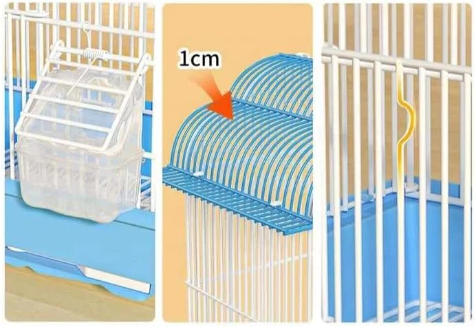قفس پرنده فلزی برای پرورش پرندگان با ظرف غذا و میله پلاستیکی، مناسب برای پرندگان کوچک مانند قناری، فنچ طلایی، زبرا و غیره (B)