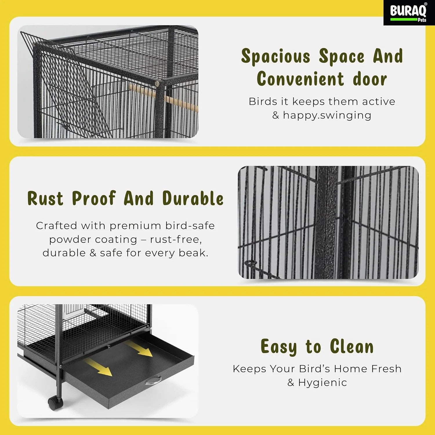 قفس پرنده بزرگ بوراك سایز 30 اینچ، شامل چرخهای قفلدار و لوازم جانبی قفس پرنده، برای انواع پرندگان کوچک و متوسط (بزرگ - مشکی) قفس پرنده بزرگ بوراك سایز 30 اینچ، شامل چرخهای قفلدار و لوازم جانبی قفس پرنده، برای انواع پرندگان کوچک و متوسط (بزرگ - مشکی)