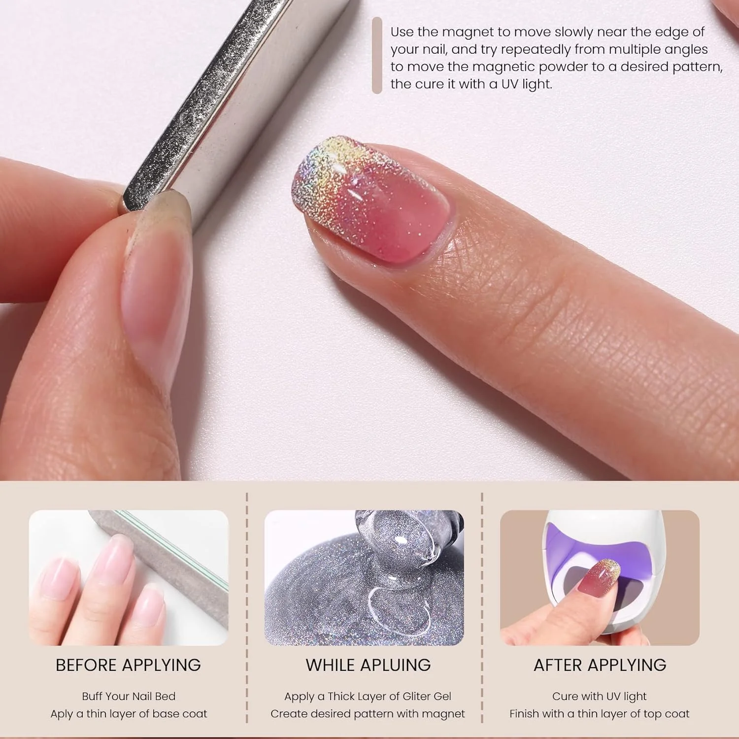 لاک ژل ناخن 15 میلی لیتری مایچائو، 1 عدد لاک ژل چشم گربه ای رنگین کمانی، لاک ژل خیساندنی UV LED، هنر ناخن، مانیکور مبتدی سالنی DIY در خانه، 0.5 OZ