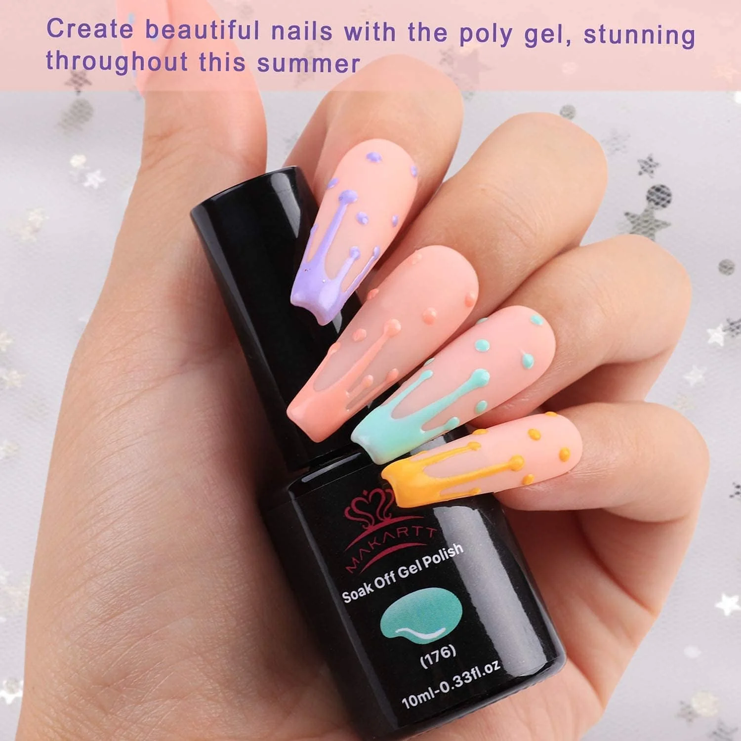ست لاک ژل بهاره و تابستانی Makartt، کیت لاک ژل پاستلی 6 عددی، لاک ژل آبی زرد 10 میلی لیتری، لاک ژل رنگین کمانی قرمز سبز بنفش، لاک ژل رنگ های ماکارون برای طراحی ناخن P-17