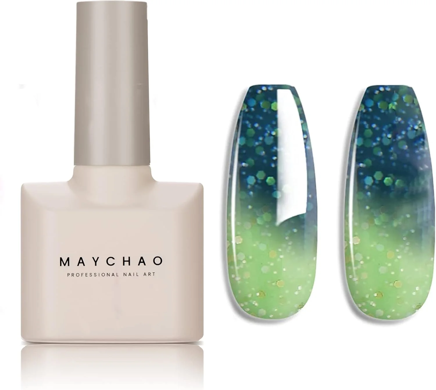 لاک ژل ناخن حرارتی تغییر رنگ دهنده مایچائو - آبی-سبز، مناسب طراحی ناخن در خانه و سالن لاک ژل ناخن حرارتی تغییر رنگ دهنده مایچائو - آبی-سبز، مناسب طراحی ناخن در خانه و سالن