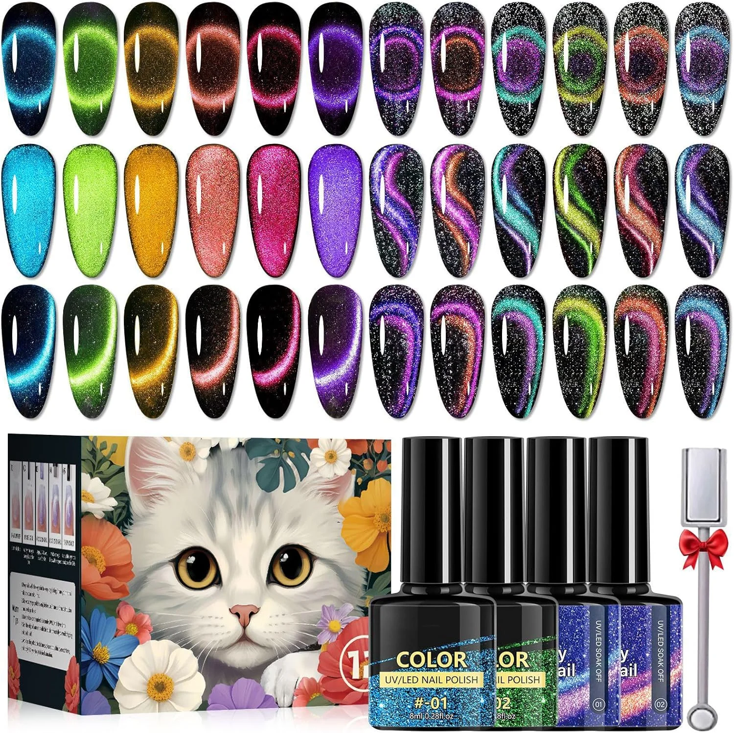 مجموعه لاک ناخن چشم گربه ای ۱۲ رنگ LBOYLOVE®، لاک ناخن چشم گربه ای رنگارنگ با آهنربای دو طرفه برای زنان و دختران، کیت هدیه لاک ناخن مغناطیسی چشم گربه ای اکلیلی 5D برای خانه یا سالن (مجموعه A) مجموعه لاک ناخن چشم گربه ای ۱۲ رنگ LBOYLOVE®، لاک ناخن چشم گربه ای رنگارنگ با آهنربای دو طرفه برای زنان و دختران، کیت هدیه لاک ناخن مغناطیسی چشم گربه ای اکلیلی 5D برای خانه یا سالن (مجموعه A)