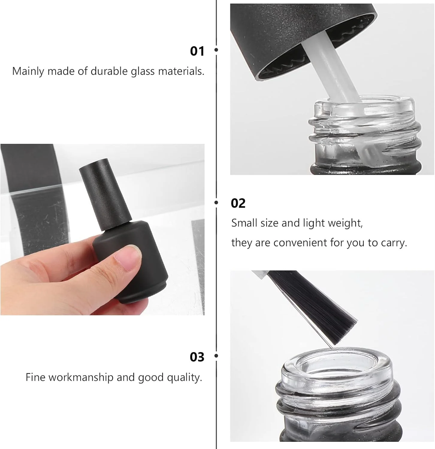 لوروز بطری های شیشه ای خالی لاک ناخن با درب برس دار، بطری های 15 میلی لیتری قابل شارژ مجدد لاک ناخن، ظرف خالی ژل ناخن برای نمونه هنر ناخن، بسته 13 عددی