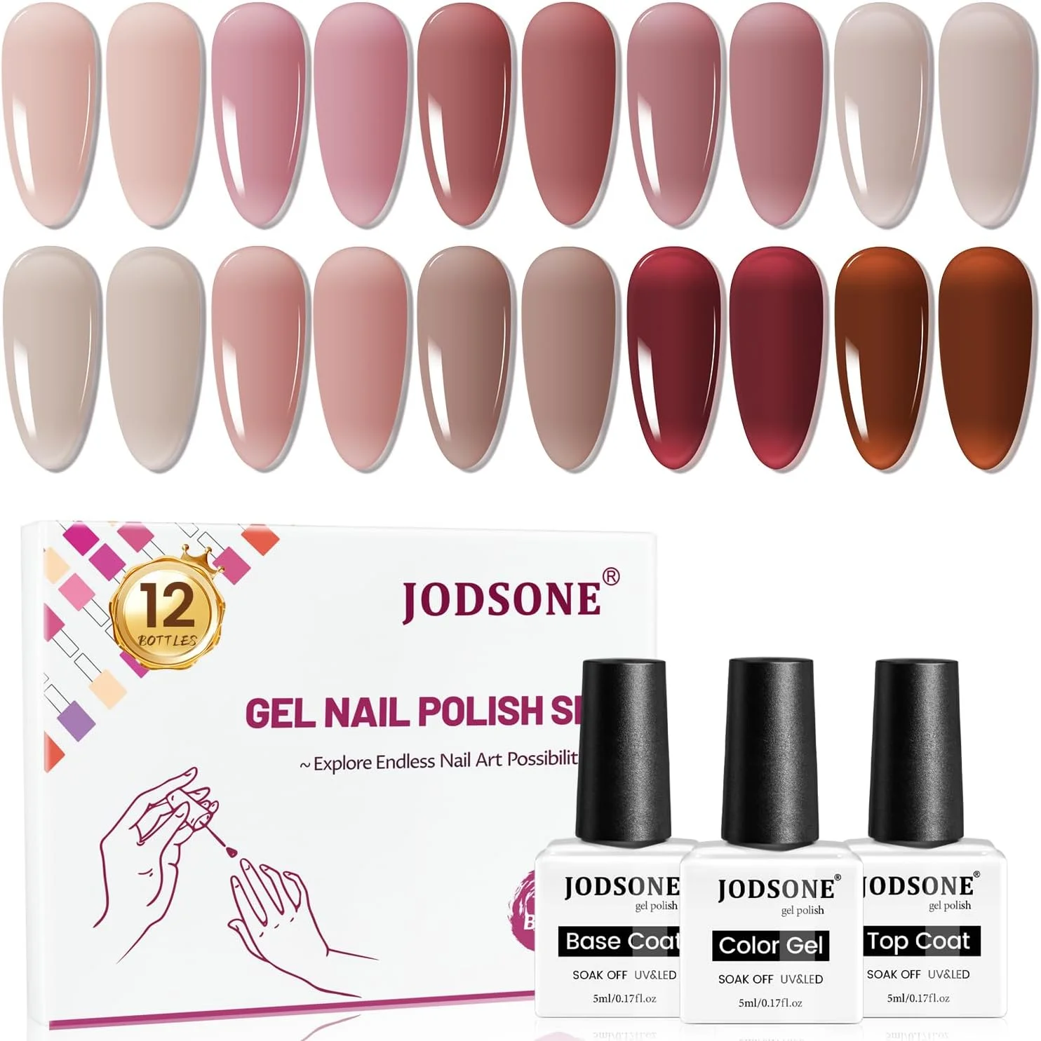 ست لاک ژل 12 عددی جودسون، 10 رنگ ژله ای شفاف، طبیعی، ظریف و بادوام برای استفاده در خانه و سالن ست لاک ژل 12 عددی جودسون، 10 رنگ ژله ای شفاف، طبیعی، ظریف و بادوام برای استفاده در خانه و سالن