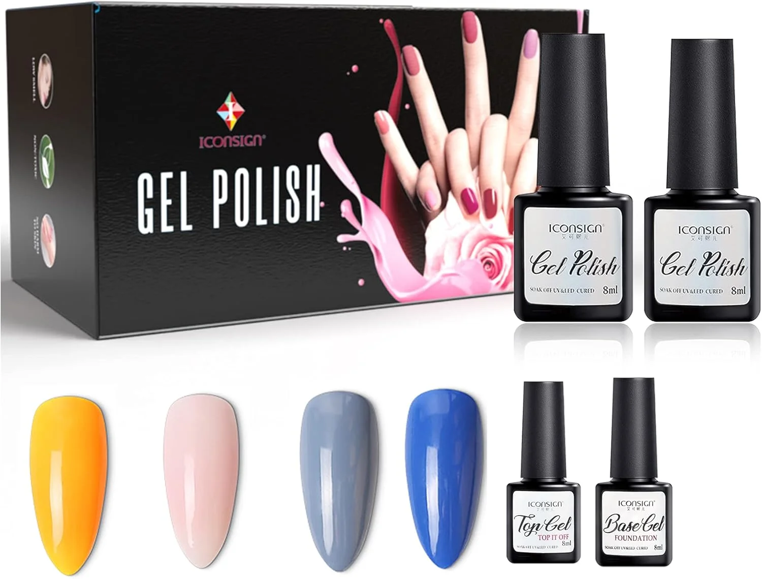لاک ناخن 8 میلی لیتری ICONSIGN با لاک رویه و پایه، لاک ژل، لاک پلی ژل، طراحی ناخن برای تمام فصول (ست J) لاک ناخن 8 میلی لیتری ICONSIGN با لاک رویه و پایه، لاک ژل، لاک پلی ژل، طراحی ناخن برای تمام فصول (ست J)