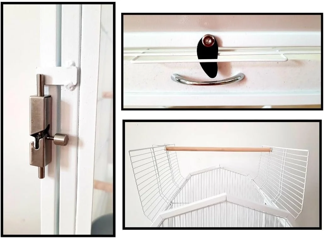 قفس طوطی شاموا با نمای جلویی اکریلیک به همراه پایه چرخ دار، 3 چوب نشیمن و 2 ظرف غذا، بزرگ با پایه بالایی مناسب برای طوطی های بزرگ مانند کاسکو، کاکاتو، کانور، پاراکیت، مرغ عشق، فیشر، 123.57.57 سانتی متر (B)