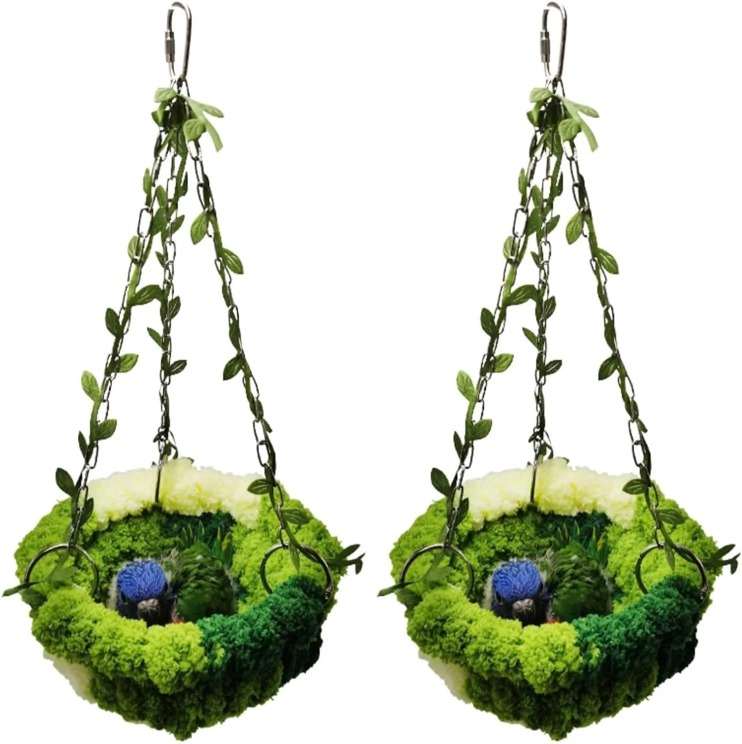 اسباب بازی لانه پرنده حصیری تاب دار طوطی، 2 عدد تاب آویز لانه پرنده با زنگوله، لوازم جانبی قفس پرنده برای کاکادو، مرغ عشق، عروس هلندی، فنچ