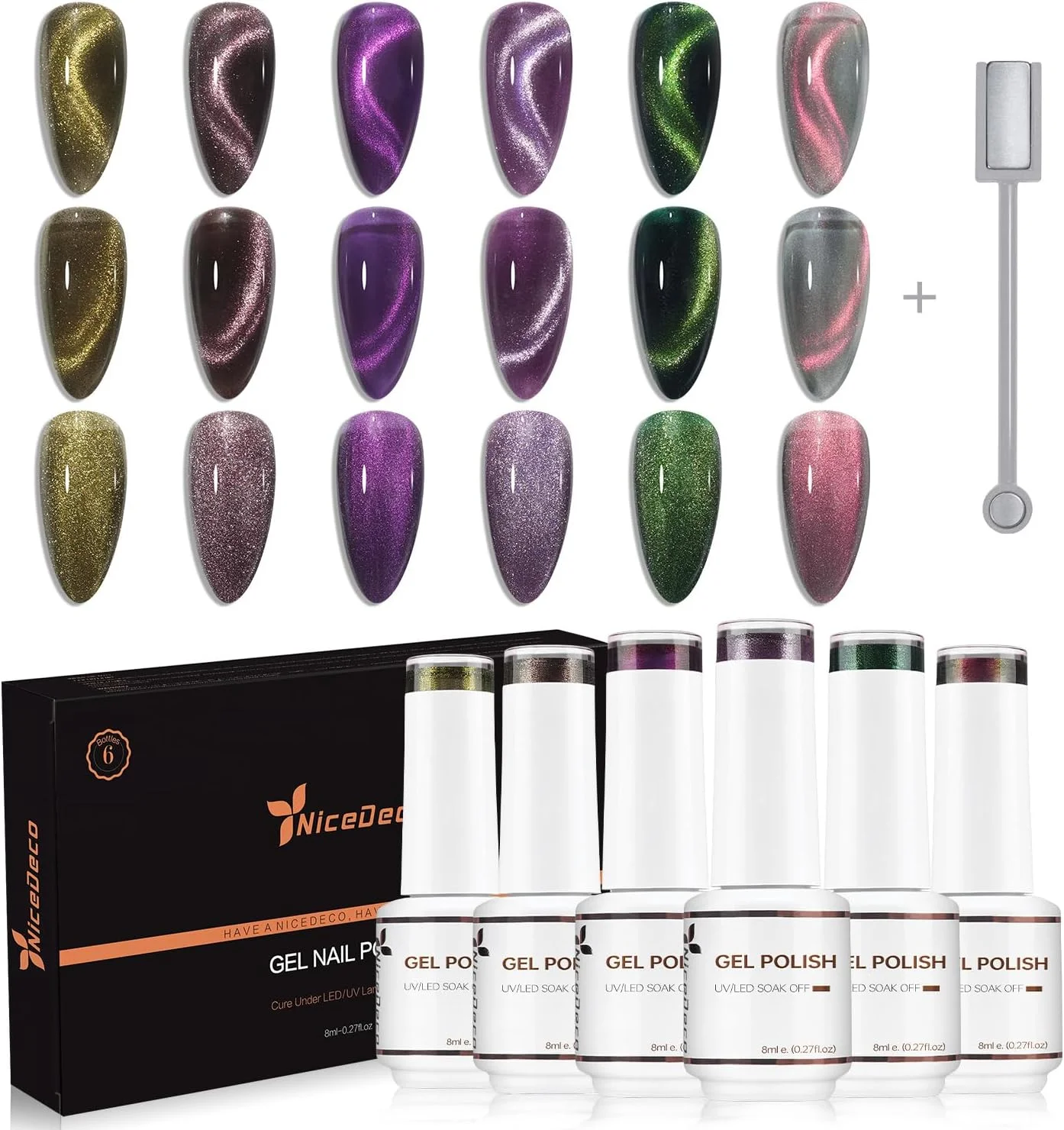 لاک ژل چشم گربه ای وگان بدون تست حیوانی Hema، لاک ژل LED U V با ماندگاری بالا و براق، ست 6 رنگ 42