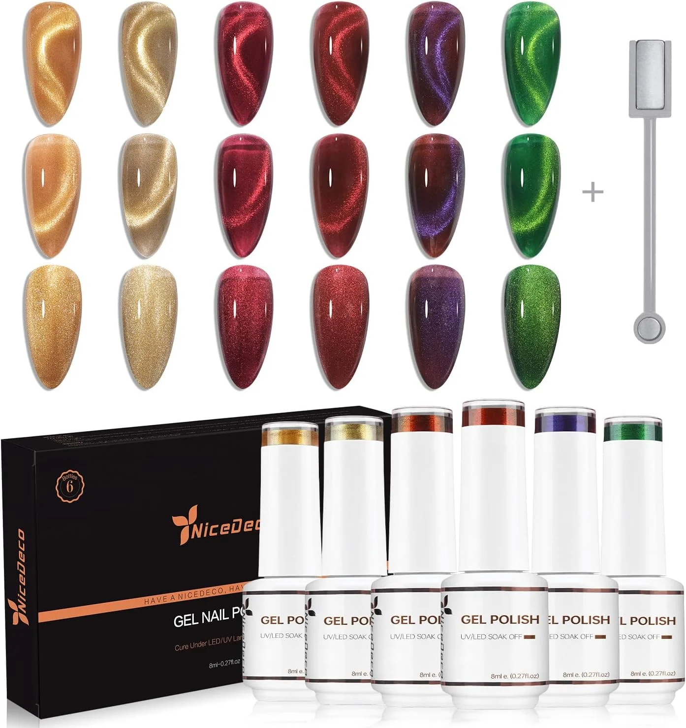 لاک ژل چشم گربه ای وگان و بدون تست حیوانی Hema، براق و بادوام، قابل برداشتن با خیساندن، مناسب LED و UV، ست 6 رنگ 41