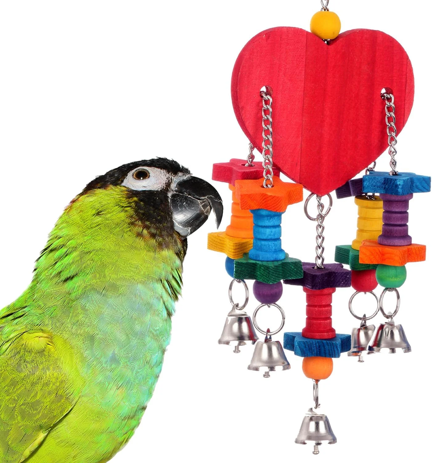 اسباب بازی پرنده توییت هارت Super Bird Creations SB1227 - اشکال چوبی رنگارنگ با زنگوله های آزادی - اسباب بازی قلبی جذاب و زنگوله های ملودیک برای غریزه و حواس شنوایی - ایده آل برای اندازه متوسط ​​پرنده