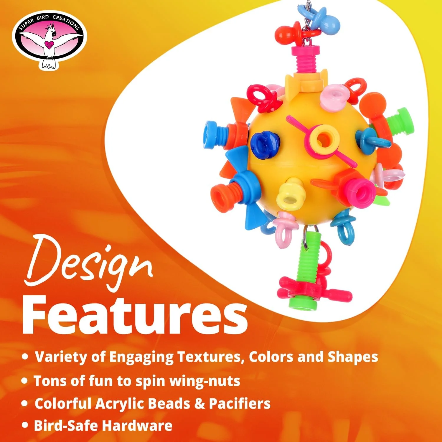 اسباب بازی پرنده پیچ و مهره Super Bird Creations SB1215 - اسباب بازی مکانیکی تعاملی برای پرندگان بزرگ - کاسکو، اکلکتوس، کاکادو کوچک، مینی ماکائو - تشویق به کاوش و ورزش بدنی