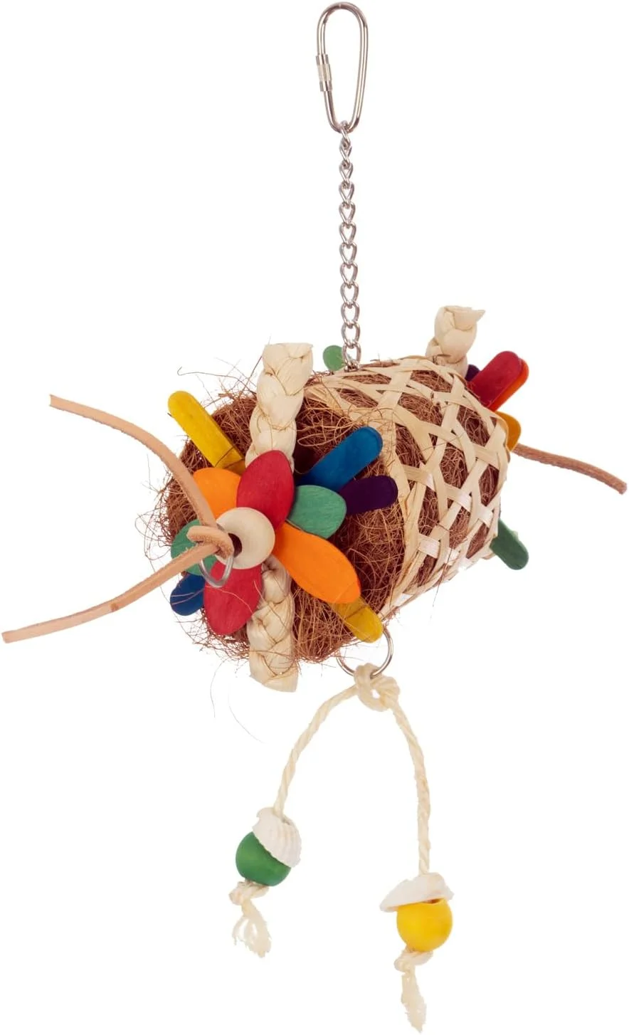 اسباب بازی پرنده Super Bird Creations SB1226 Sidewinder - سبد بامبو ترد با لانه الیاف نارگیل و چوب بستنی های رنگارنگ - Sidewinder لانه سازی برای آراستن و جستجوی غذا - ایده آل برای اندازه پرنده متوسط