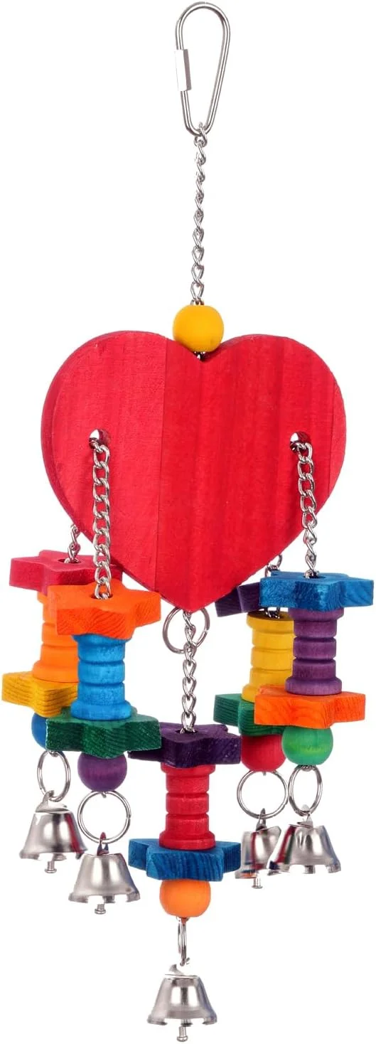 اسباب بازی پرنده توییت هارت Super Bird Creations SB1227 - اشکال چوبی رنگارنگ با زنگوله های آزادی - اسباب بازی قلبی جذاب و زنگوله های ملودیک برای غریزه و حواس شنوایی - ایده آل برای اندازه متوسط ​​پرنده