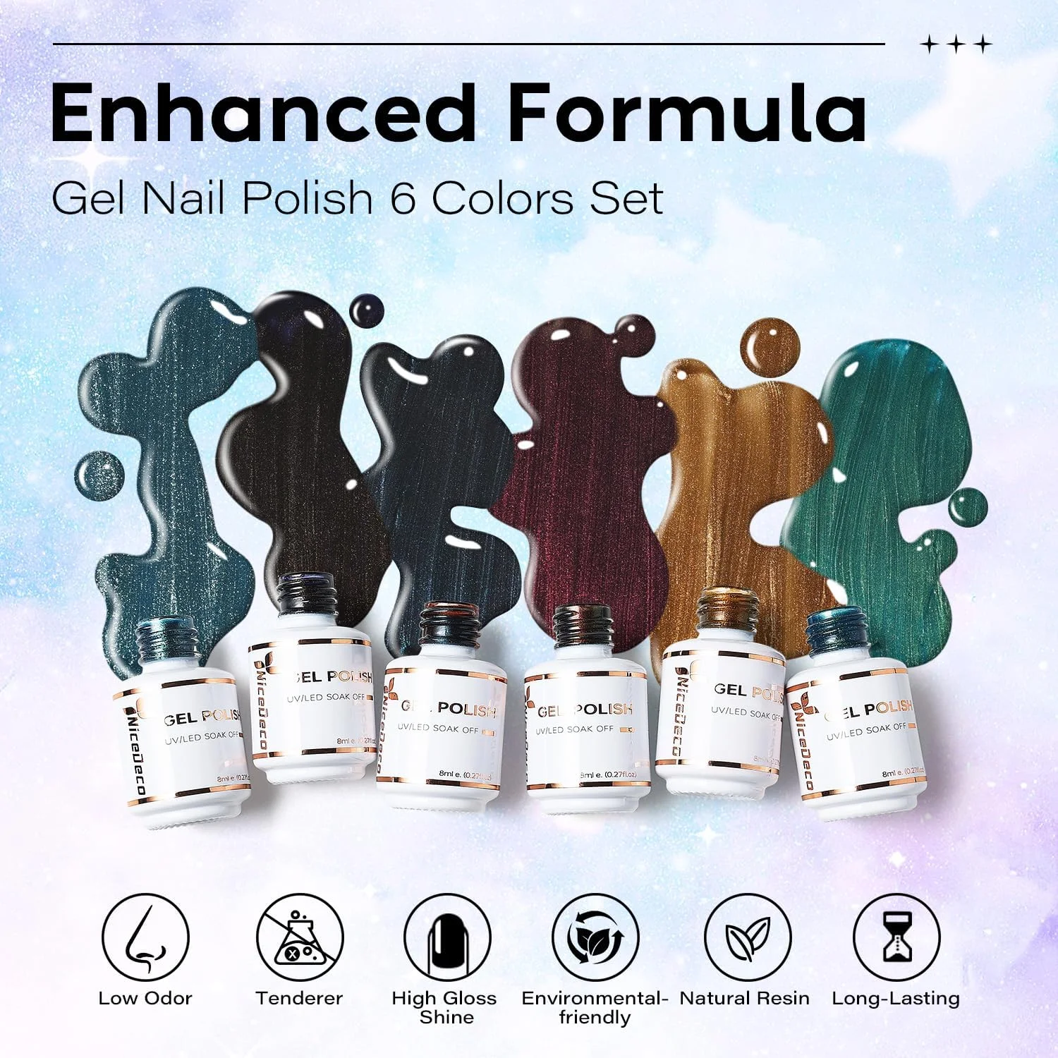 لاک ژل چشم گربه ای وگان بدون تست حیوانی Hema، لاک ژل LED U V با براقیت بالا و ماندگاری طولانی، ست 6 رنگ 44 لاک ژل چشم گربه ای وگان بدون تست حیوانی Hema، لاک ژل LED U V با براقیت بالا و ماندگاری طولانی، ست 6 رنگ 44