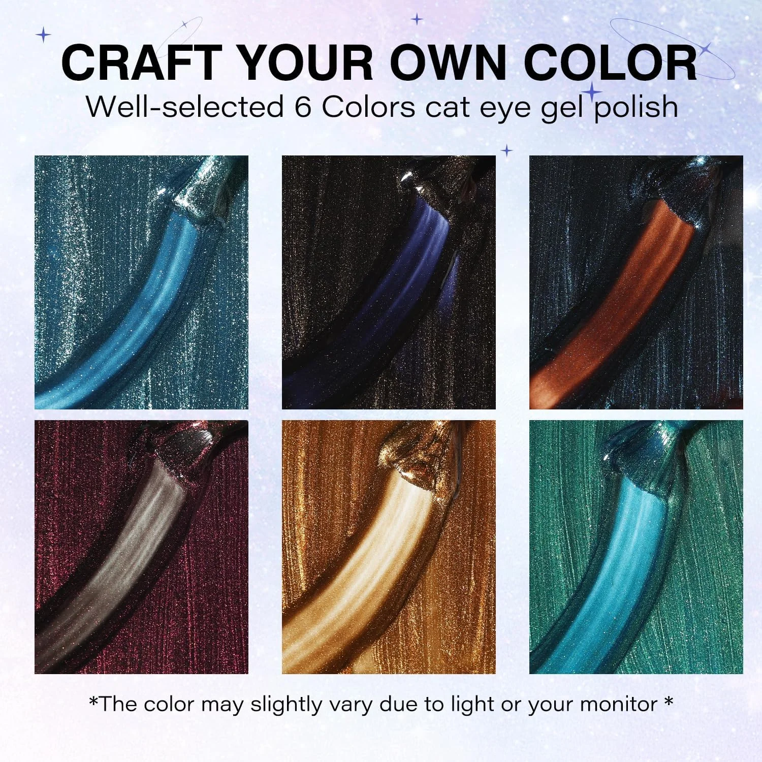 لاک ژل چشم گربه ای وگان بدون تست حیوانی Hema، لاک ژل LED U V با براقیت بالا و ماندگاری طولانی، ست 6 رنگ 44 لاک ژل چشم گربه ای وگان بدون تست حیوانی Hema، لاک ژل LED U V با براقیت بالا و ماندگاری طولانی، ست 6 رنگ 44