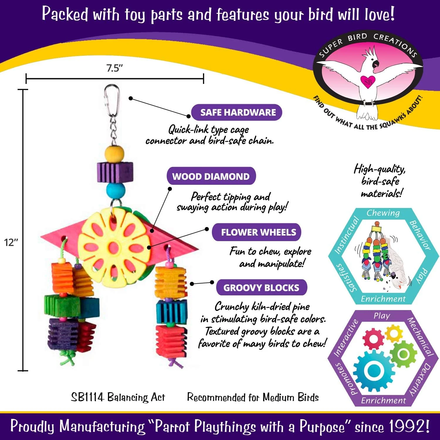 اسباب بازی تعادلی پرندگان Super Bird Creations SB1114، سایز متوسط، 30.5 * 19 * 6.3 سانتی متر