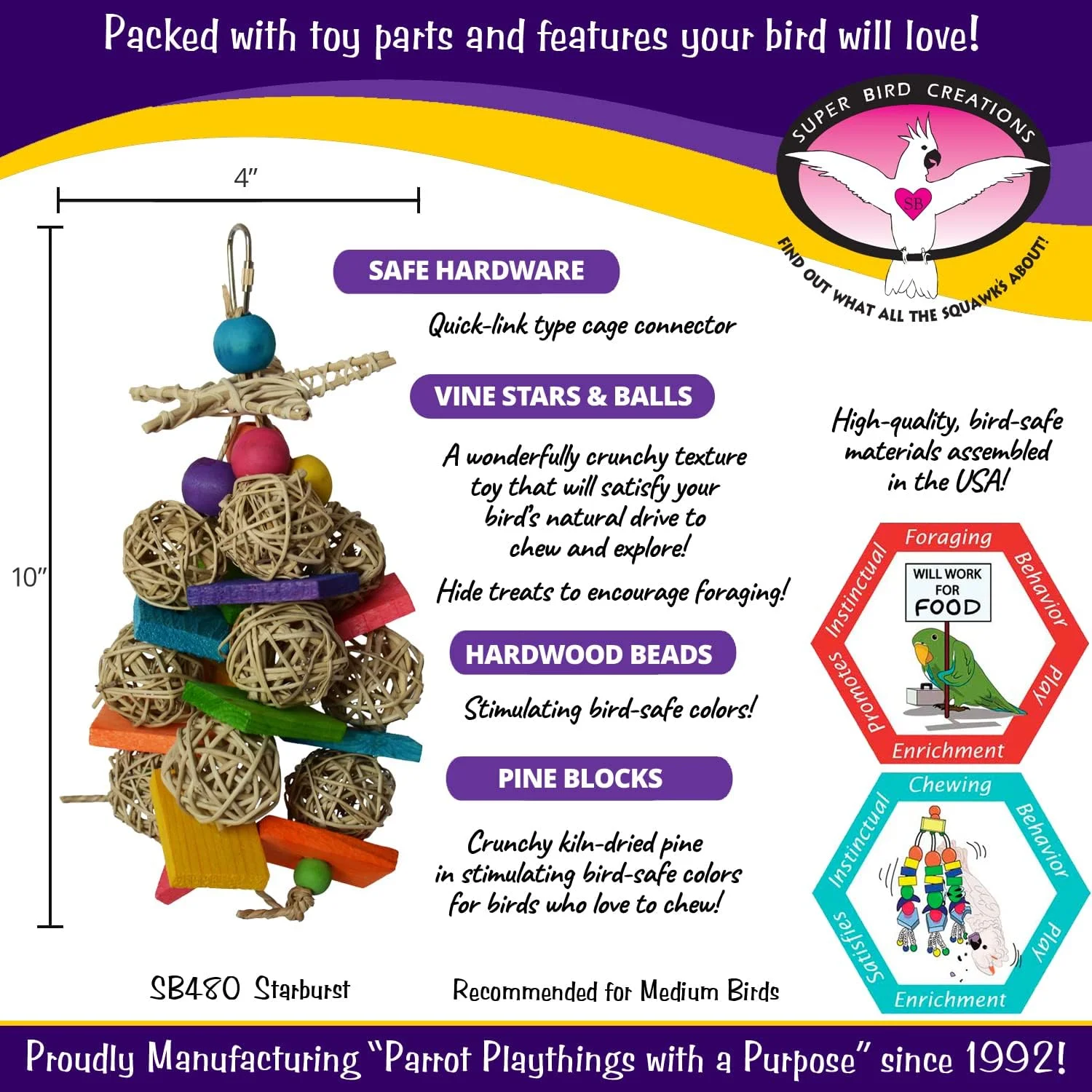 اسباب بازی پرنده مدل Starburst Super Bird Creations، سایز متوسط، 10 در 4 اینچ