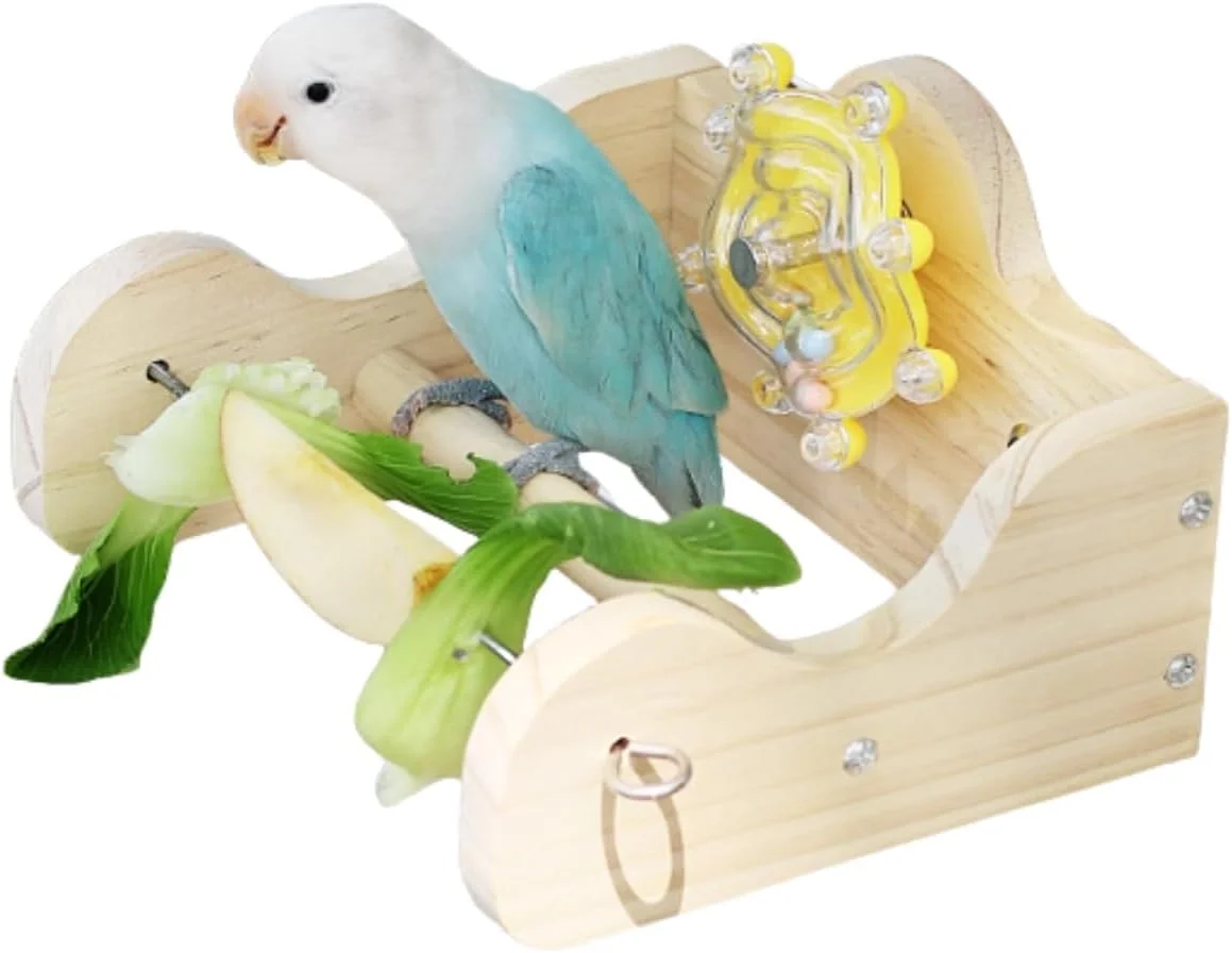 نشیمنگاه پرنده مدل Wooden با پایه استیل و زنگوله