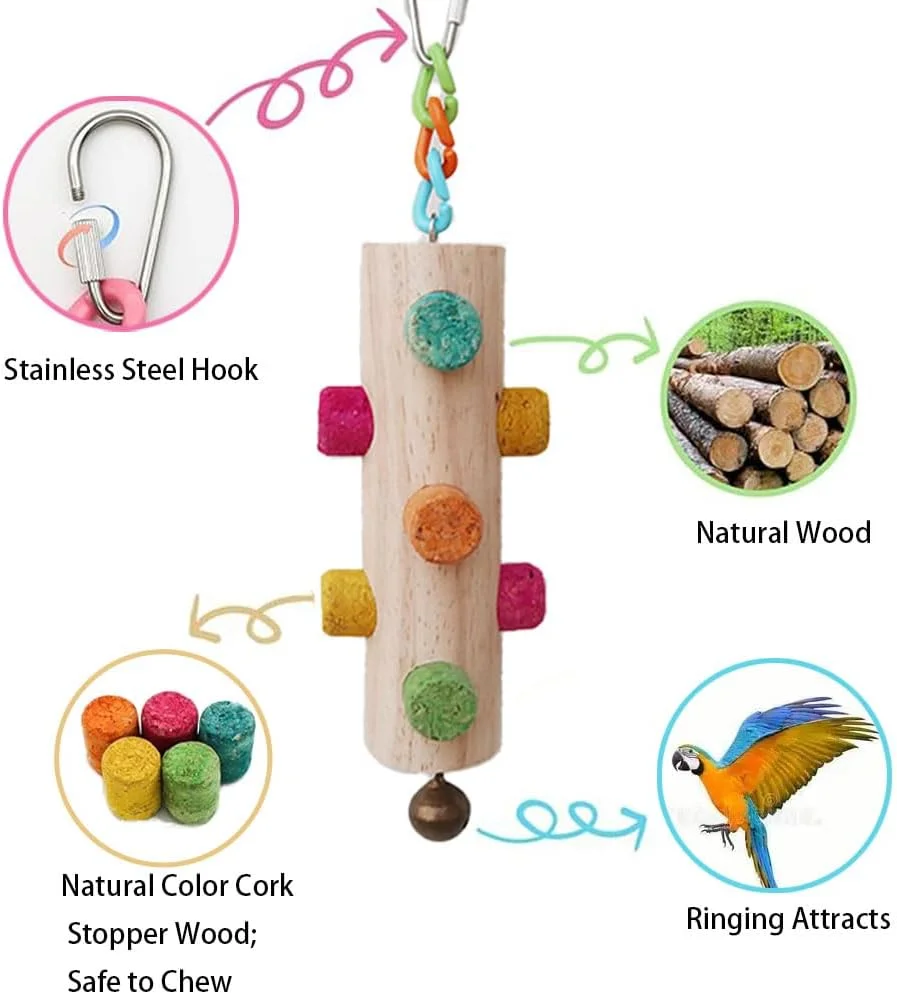 اسباب بازی های جویدنی طوطی، 2 عدد اسباب بازی چوب پنبه ای چوبی برای طوطی های کوچک، متوسط و بزرگ، اسباب بازی تغذیه دارکوب برای ماکائو، پاراکیت، کانور، باجریگار، فنچ، کانور، عروس هلندی، کاکادو و غیره
