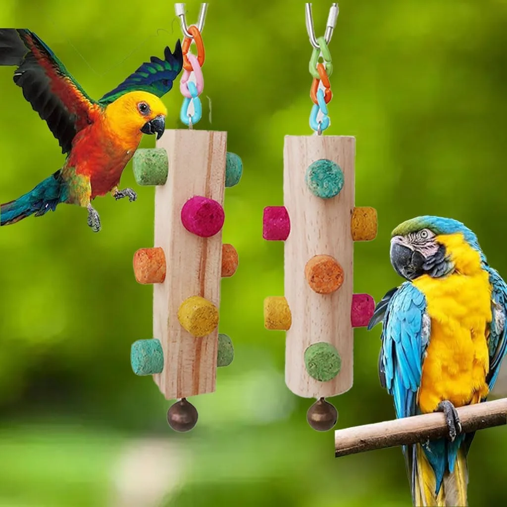 اسباب بازی های جویدنی طوطی، 2 عدد اسباب بازی چوب پنبه ای چوبی برای طوطی های کوچک، متوسط و بزرگ، اسباب بازی تغذیه دارکوب برای ماکائو، پاراکیت، کانور، باجریگار، فنچ، کانور، عروس هلندی، کاکادو و غیره