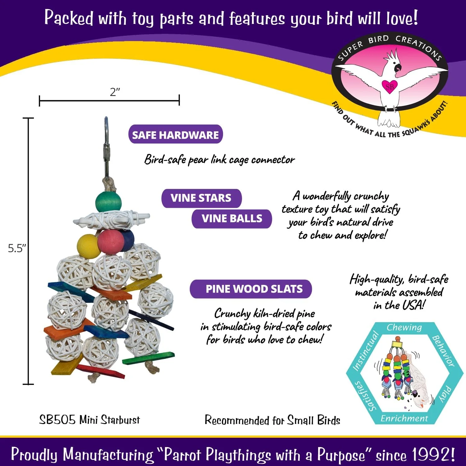 اسباب بازی پرنده مینی استاربرست Super Bird Creations، سایز کوچک، 14x6 سانتی متر