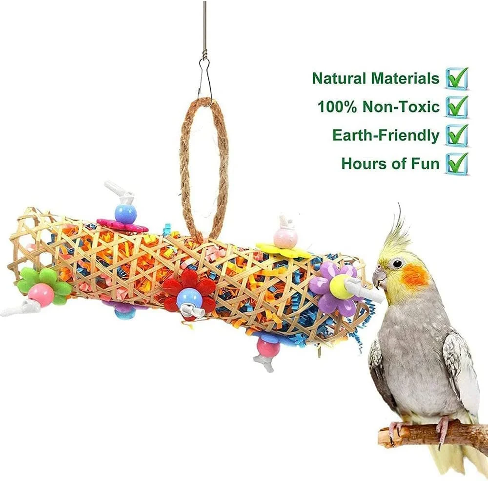 اسباب بازی فنری پرنده X، بسته 4 عددی اسباب بازی خرد کردنی، اسباب بازی های جویدنی رنگارنگ پرندگان، اسباب بازی های جویدنی آویز طوطی، جویدنی های نوار کاغذی برای طوطی های کوچک تا متوسط، عروس هلندی (رنگ تصادفی)