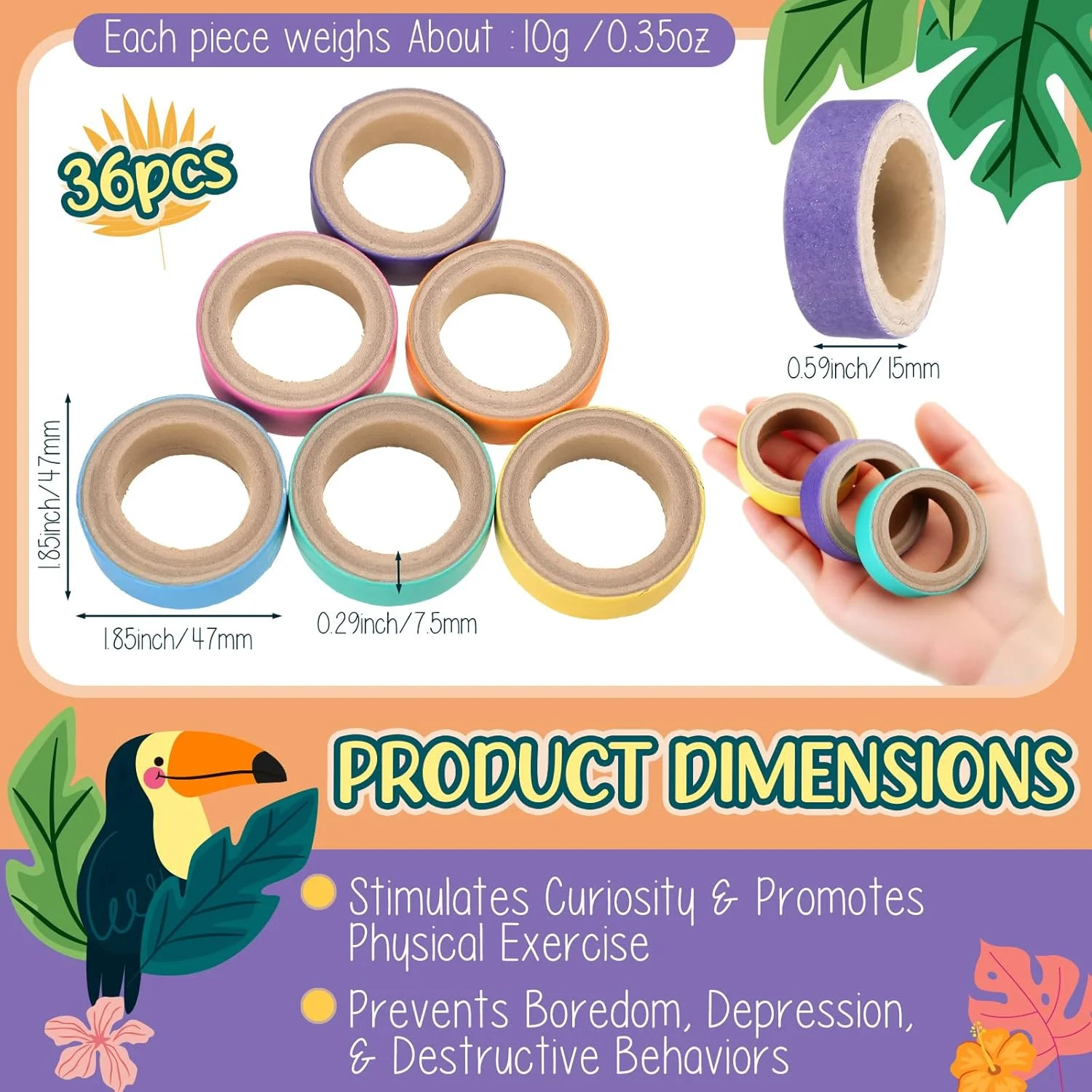 بسته 36 عددی اسباب بازی های پرنده Skyygemm مدل بیگل چاق برای طوطی ها، هسته مقوایی، جویدن، خرد کردن، جستجوی غذا، بازی با پا برای طوطی های متوسط و بزرگ، مینی ماکائو، خاکستری آفریقایی، کاکادو